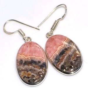Rhodochrosite Gemstone 925 Sterling Silver Handmade Drop Dangle Earrings